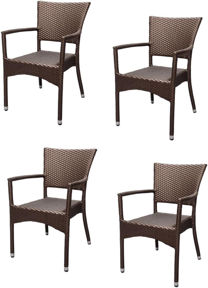 4x KONWAY® ROM Stapelsessel Mokka Premium Polyrattan Garten Sessel Stuhl Set Bild 1