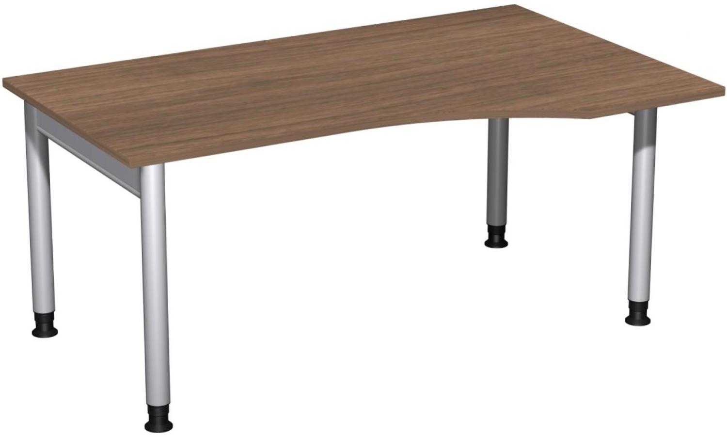PC-Schreibtisch '4 Fuß Pro' rechts, höhenverstellbar, 160x100cm, Nussbaum / Silber Bild 1