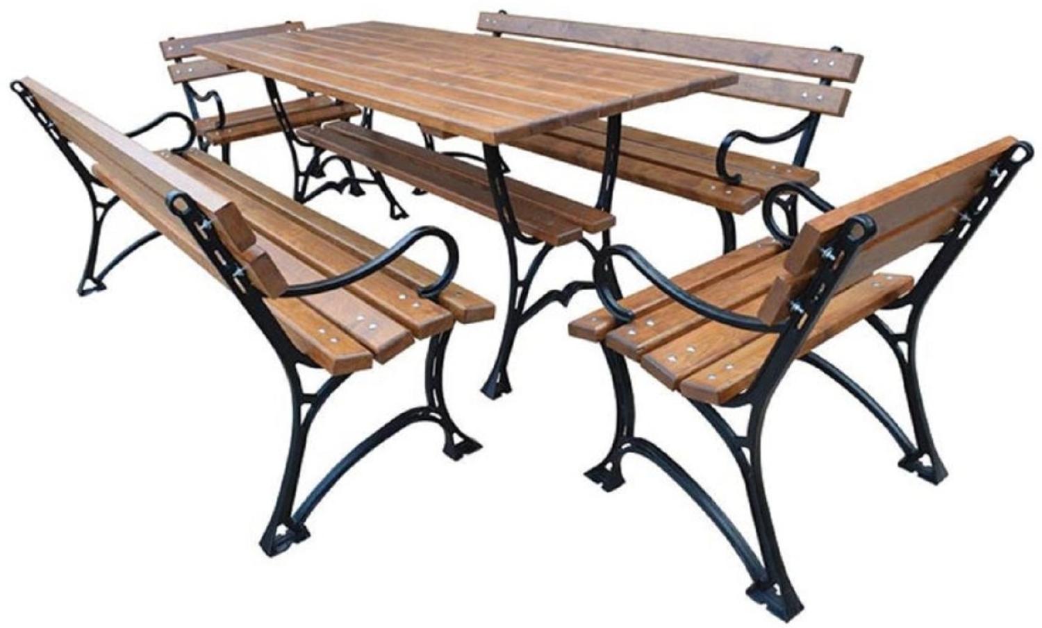 Casa Padrino Jugendstil Gartenmöbel Set Tisch 2 Sitzbänke 2 Stühle mit Armlehnen Braun / Schwarz 180 cm - Gartenmöbel Bild 1
