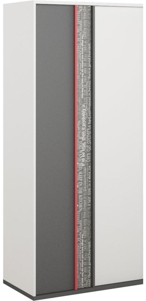Kleiderschrank "Philosophy" Drehtürenschank 90cm weiß graphit rot mit Schrift Print Bild 1