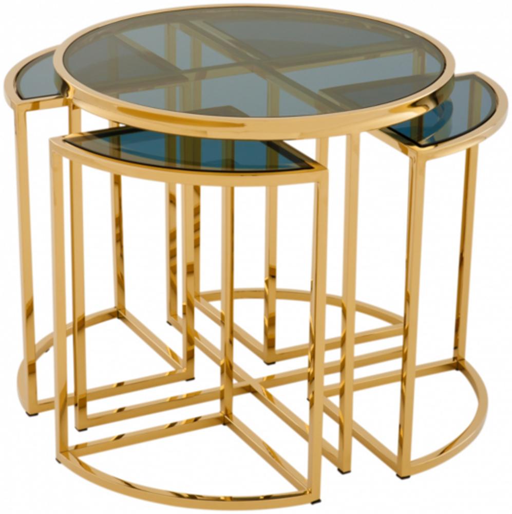 Casa Padrino Luxus Art Deco Designer Beistelltisch 5er Set Gold mit Rauchglas - Luxus Qualität Bild 1