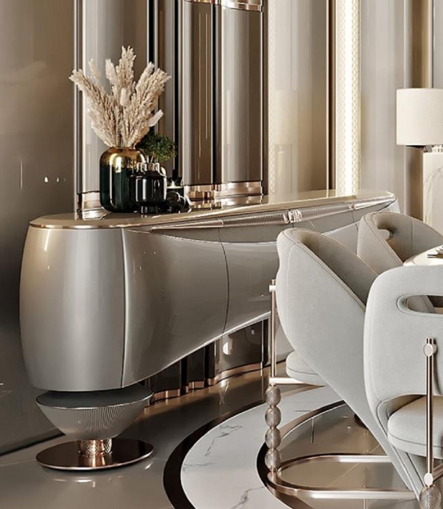 Casa Padrino Luxus Sideboard Silbergrau / Kupfer 234,1 x 52,2 x H. 85,3 cm - Massivholz Schrank mit 4 Türen - Luxus Möbel - Hotel Möbel - Luxus Einrichtung Bild 1