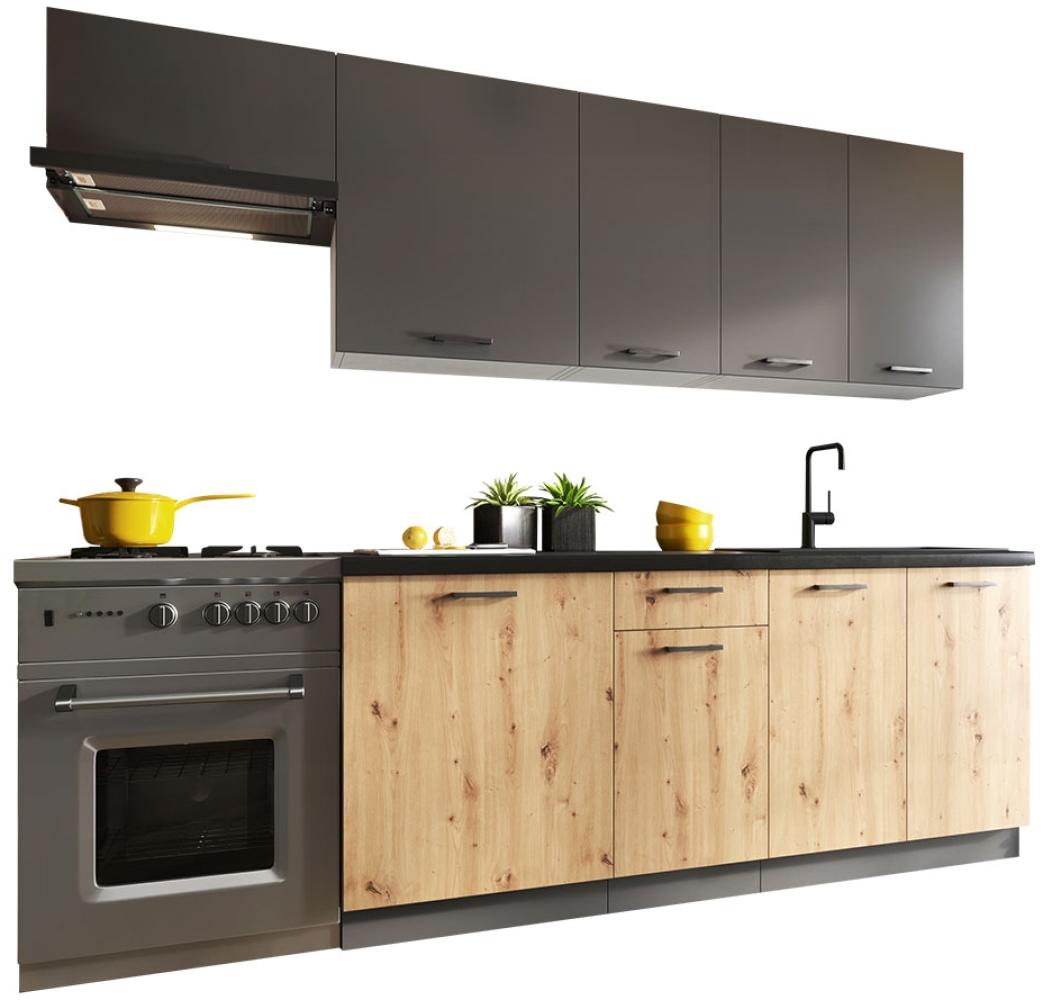 Küchenzeile Lakard Set 1 240 (Farbe: Asche / Artisan + Graues Graphit + Schwarzer Stein, mit LED-Beleuchtung) Bild 1