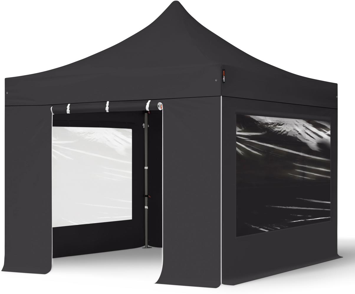 3x3 m Faltpavillon, PREMIUM Stahl 40mm, Seitenteile mit Panoramafenstern, schwarz Bild 1