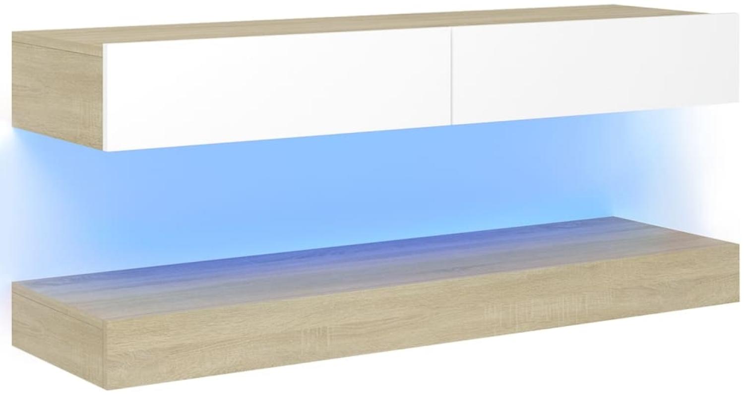 vidaXL TV-Schrank mit LED-Leuchten Weiß Sonoma-Eiche 120x35 cm Bild 1