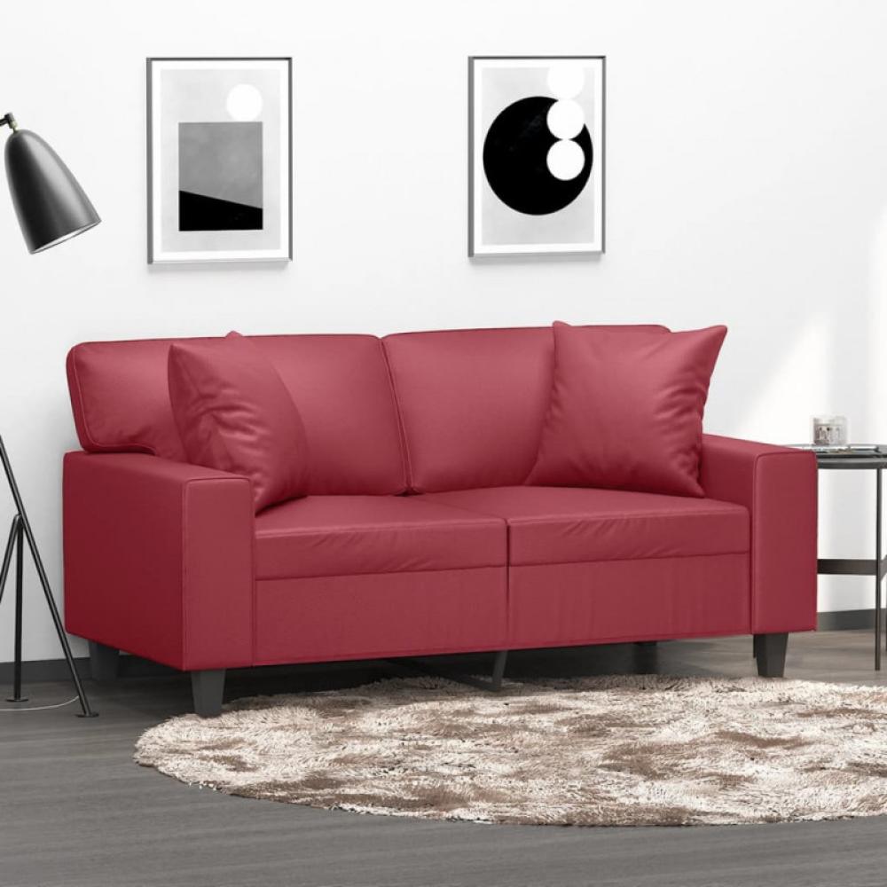 2-Sitzer-Sofa mit Zierkissen Weinrot 120 cm Kunstleder (Farbe: Rot) Bild 1