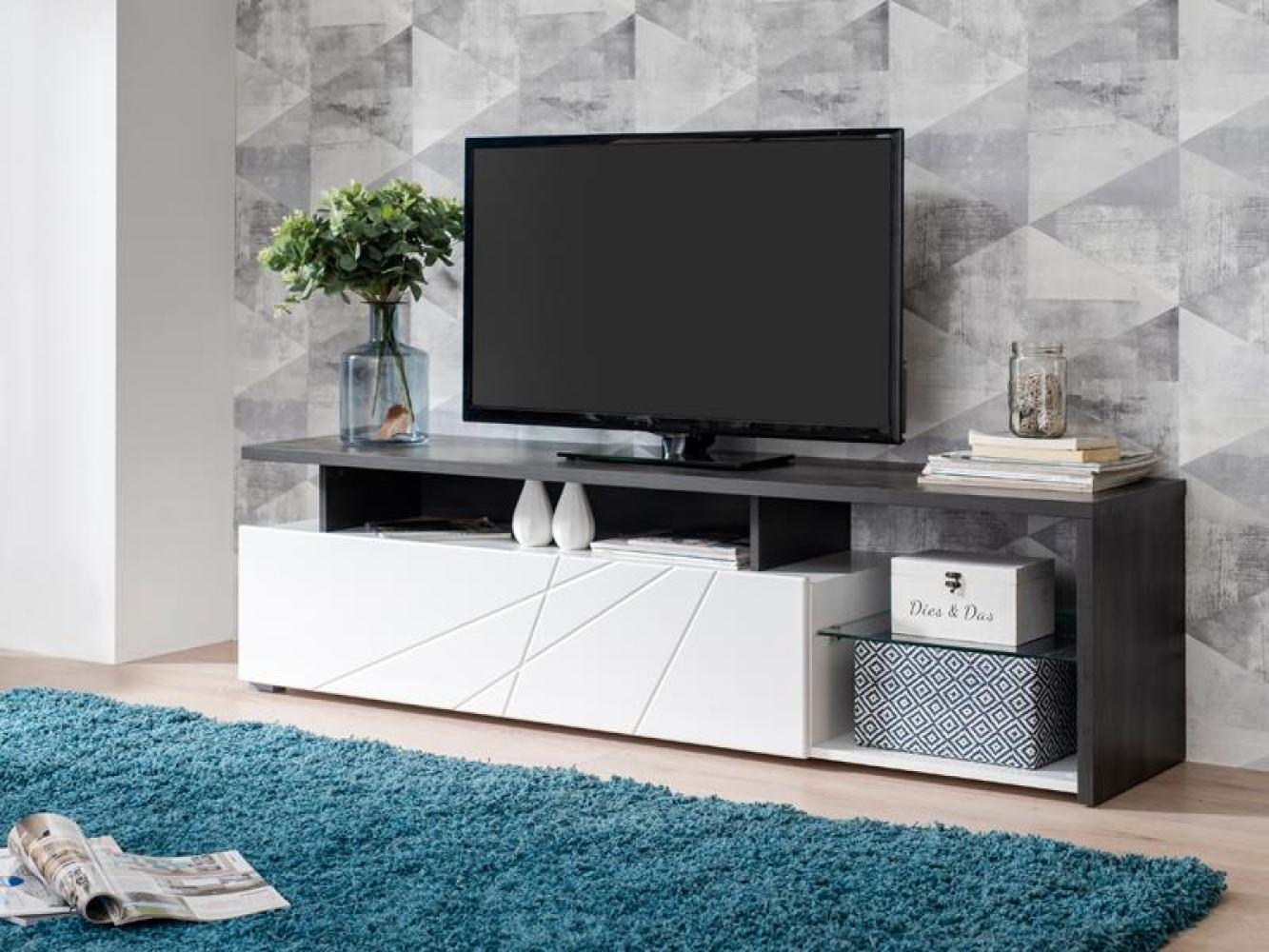 TV-Board >Kikinda< in Weiß Black Wood - 170x46,5x41,5cm (BxHxT) Bild 1