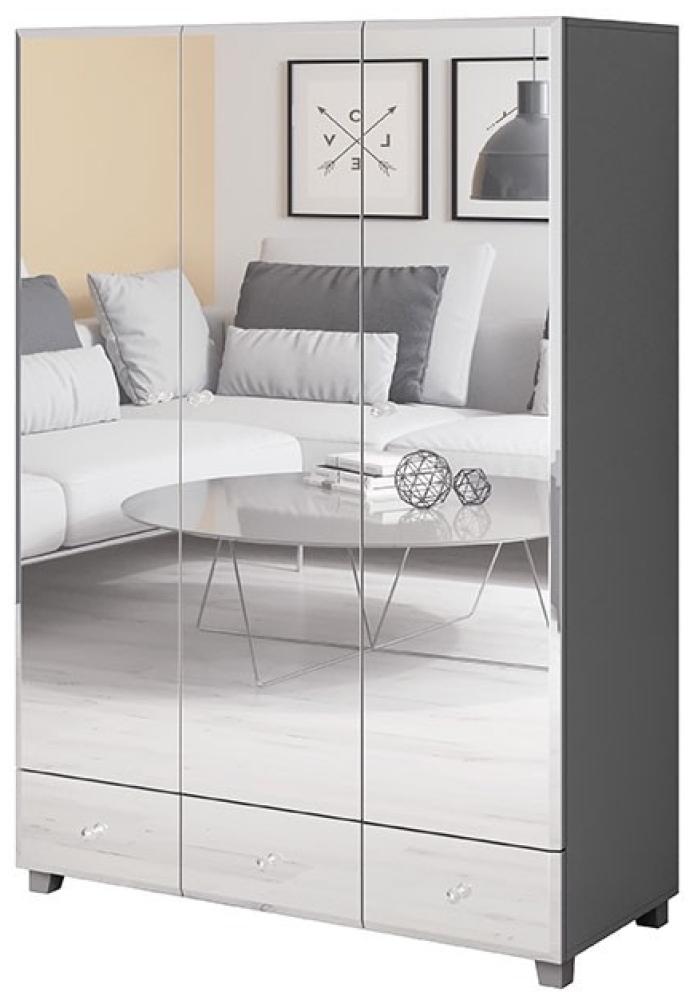 Kleiderschrank "Bellagio" Schlafzimmerschrank 129cm grau Spiegelfront Bild 1