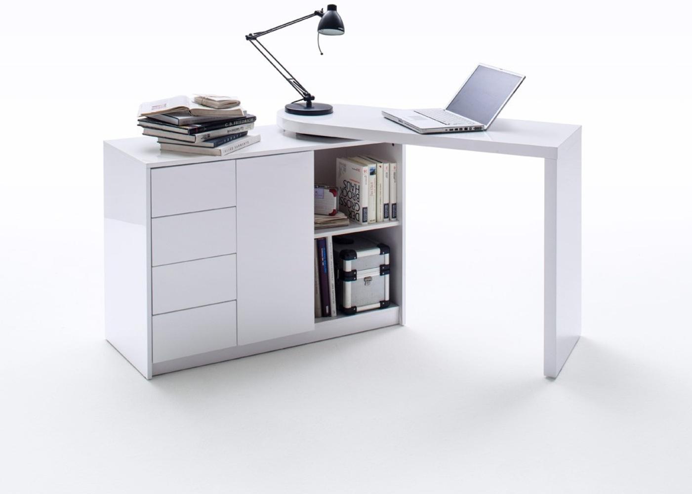 'Matteo' Schreibtisch schwenkbar, weiß Hochglanz, 77 x 42 x 108 cm Bild 1