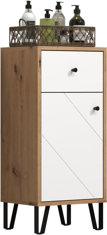 Badezimmer Kommode Touch in weiß matt Lack und Eiche 36 x 79 cm Bild 1