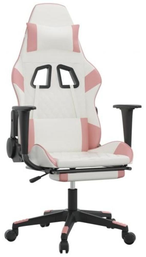 Gaming-Stuhl mit Massage & Fußstütze Weiß & Rosa Kunstleder Bild 1