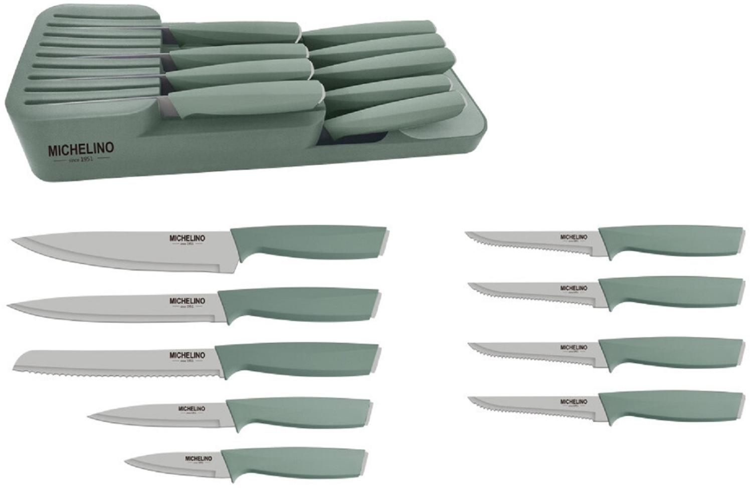 MICHELINO Praktisches 10-teiliges Messerorganizer-Set: Serie Alythia für geordnete Küchen Grün Bild 1