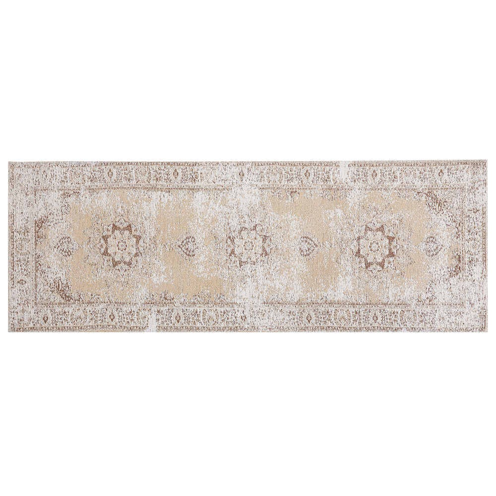 Teppich Baumwolle beige 60 x 180 cm orientalisches Muster Kurzflor ALMUS Bild 1