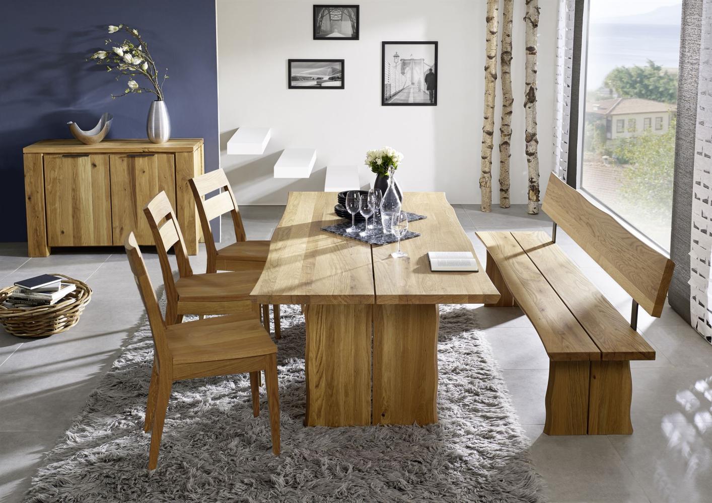 Essgruppe Massivholz Dalida Tischgruppe Holz massiv mit 3 Stühlen und Sitzbank Wildeiche 12021 Bild 1