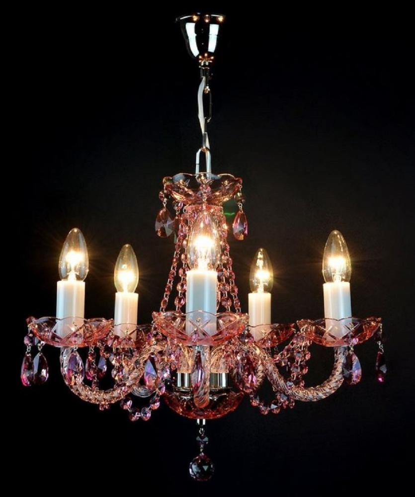 Casa Padrino Luxus Barock Kronleuchter Rosa / Silber Ø 45 x H. 38 cm - Prunkvoller Barockstil Kronleuchter mit böhmischen Kristallglas - Edel & Prunkvoll Bild 1