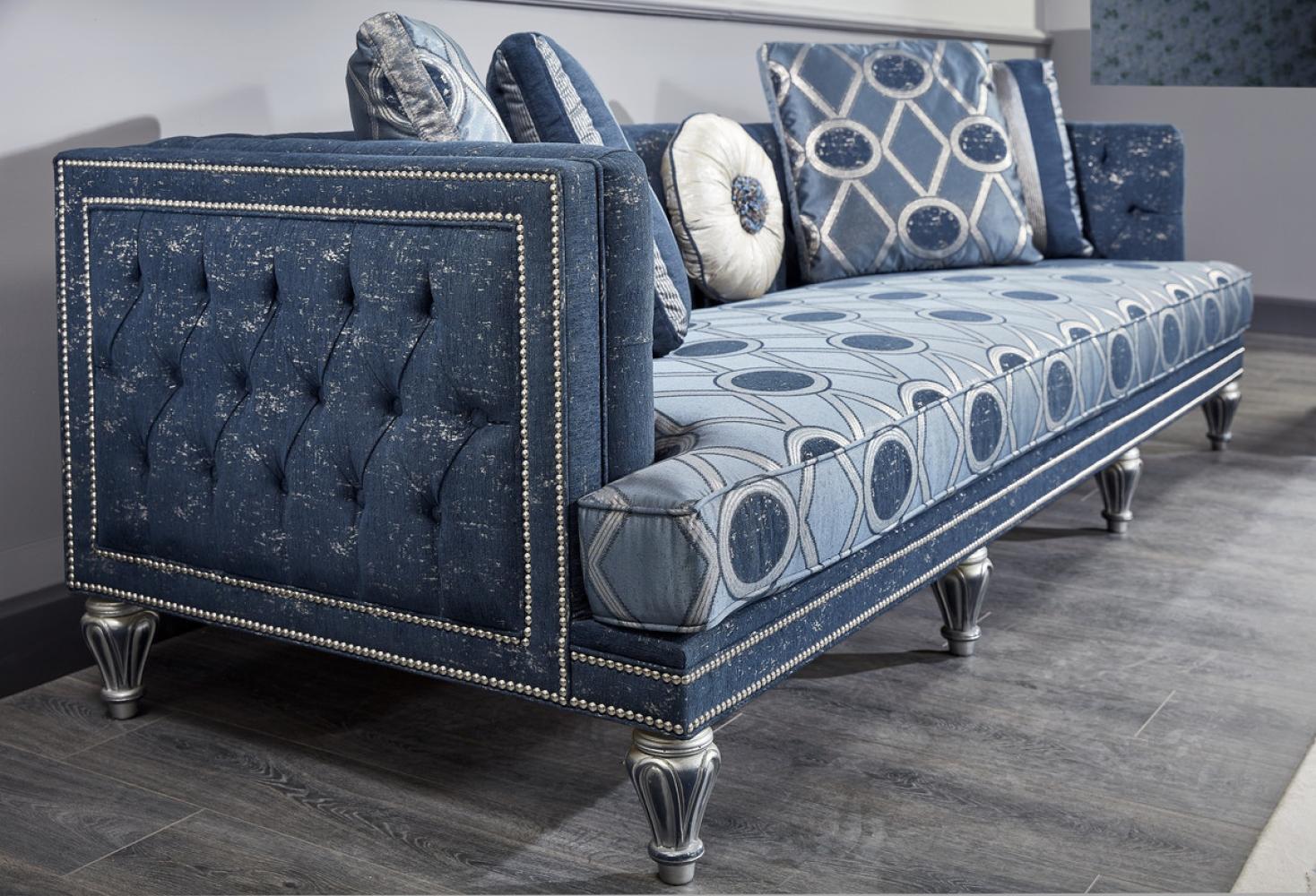 Casa Padrino Luxus Barock Chesterfield Sofa Dunkelblau / Hellblau / Silber 250 x 92 x H. 85 cm Bild 1