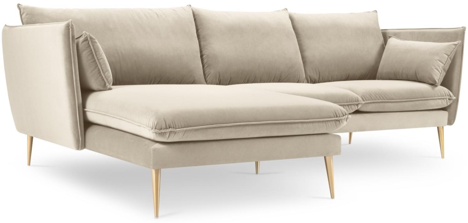 Micadoni 4-Sitzer Samtstoff Ecke links Sofa Agate | Bezug Light Beige | Beinfarbe Gold Metal Bild 1