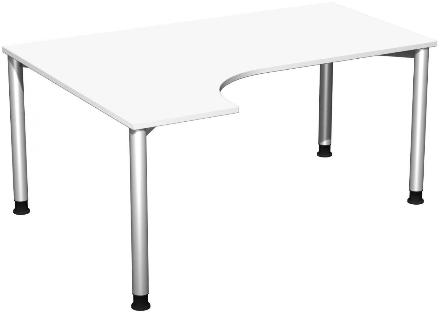 PC-Schreibtisch '4 Fuß Flex' links, höhenverstellbar, 160x120cm, Weiß / Silber Bild 1