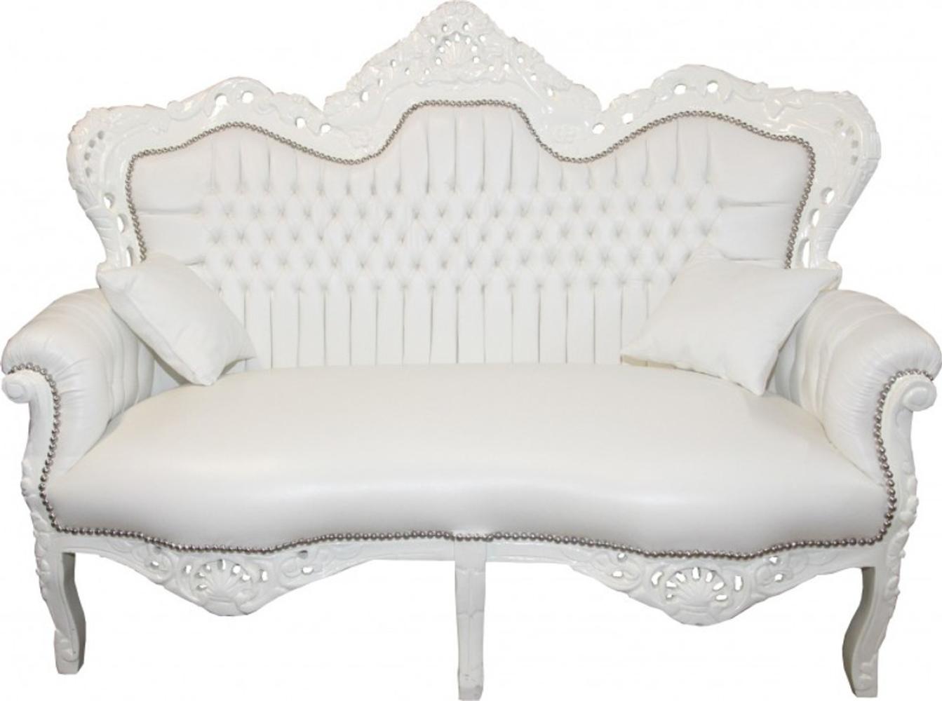Casa Padrino Barock 2er Sofa Master Weiß Lederoptik - Wohnzimmer Couch Möbel Lounge Bild 1