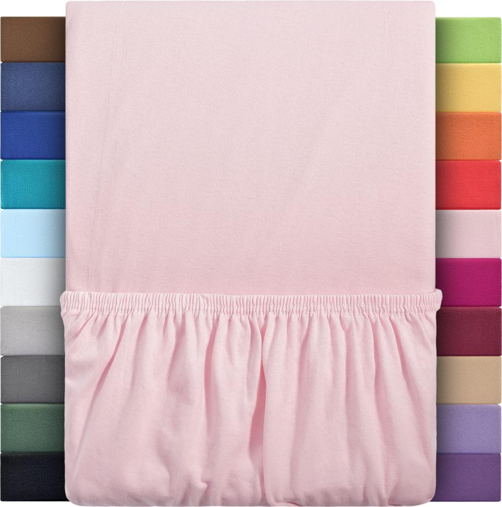 leevitex® Spannbettlaken 180x200cm - 200x200cm | Spannbetttuch Bettlaken | 100% Jersey Baumwolle | Matratzenhöhe bis 25 cm | Öko-Tex | Rosa Bild 1