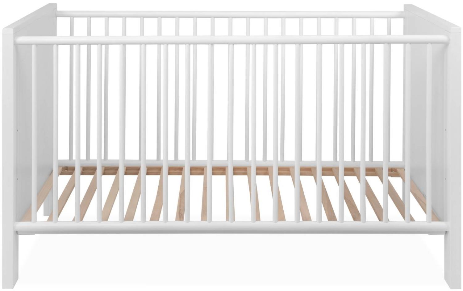 Babybett Kinderbett 140x70 cm Umbaubar Gitterbett Höhenverstellbar Holz Weiß Schutzgitter Bild 1