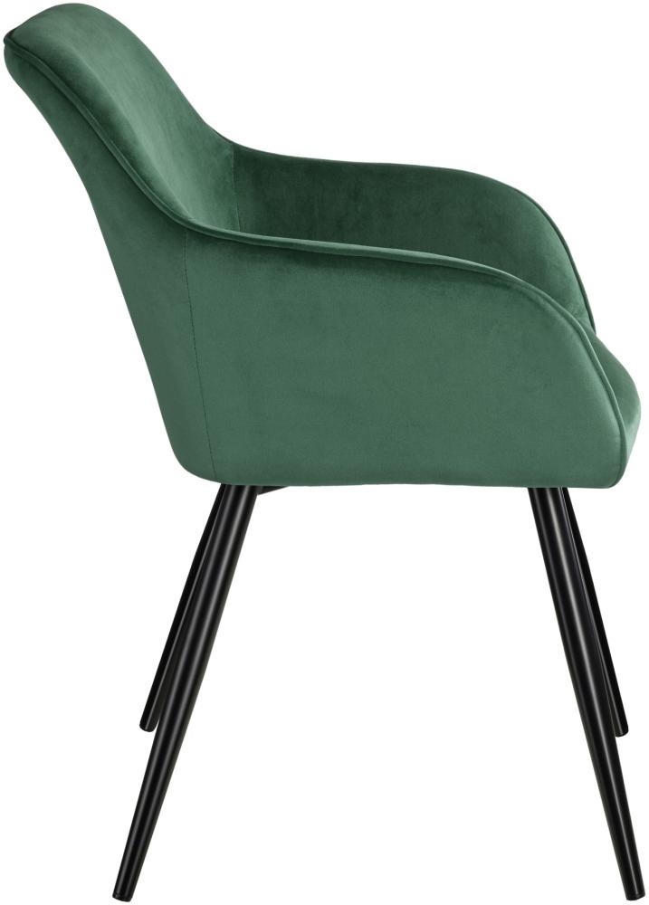 8er Set Stuhl Marilyn Samtoptik, schwarze Stuhlbeine - dunkelgrün/schwarz Bild 1