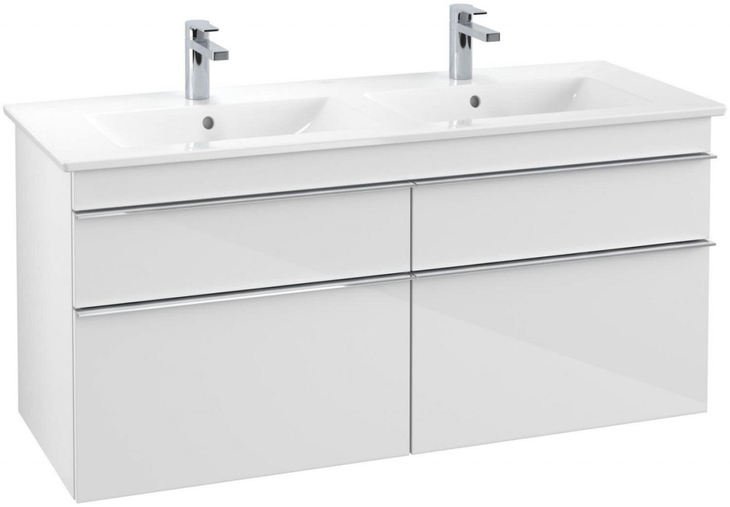 VILLEROY & BOCH VENTICELLO Waschbeckenunterschrank 125 cm breit, Weiß, Griff Chrom, 4 Schubladen, für Doppelwaschbecken Bild 1