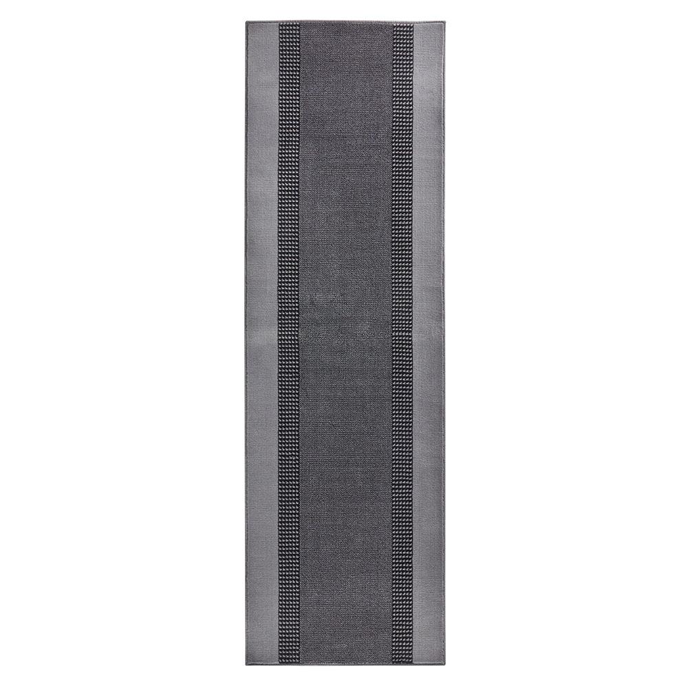 Kurzflor Teppich Läufer Band Grau - 80x450x0,9cm Bild 1