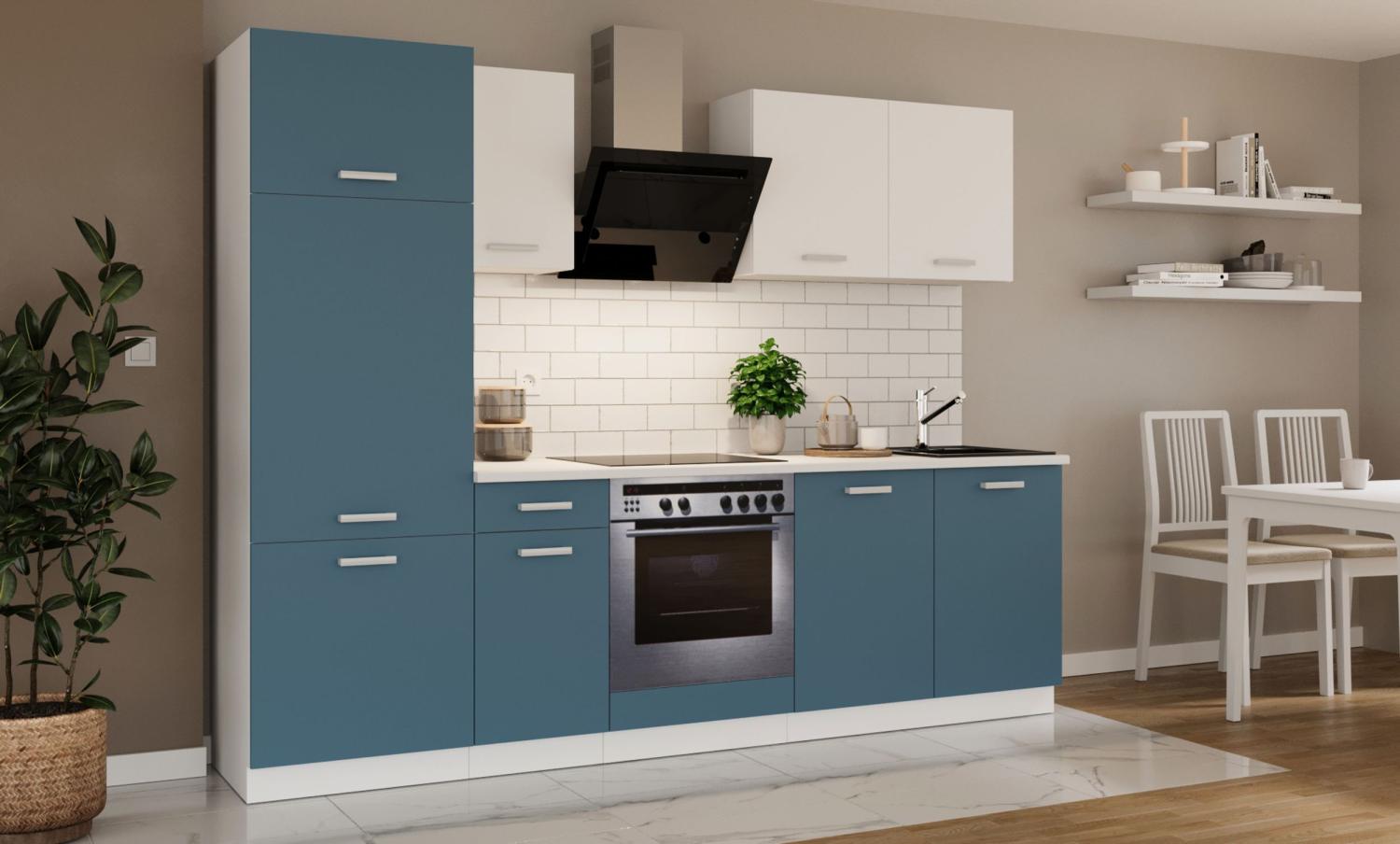 Küche 'Toni' Küchenzeile, Küchenblock, Singleküche, 260 cm, Skagerrak Blau Bild 1