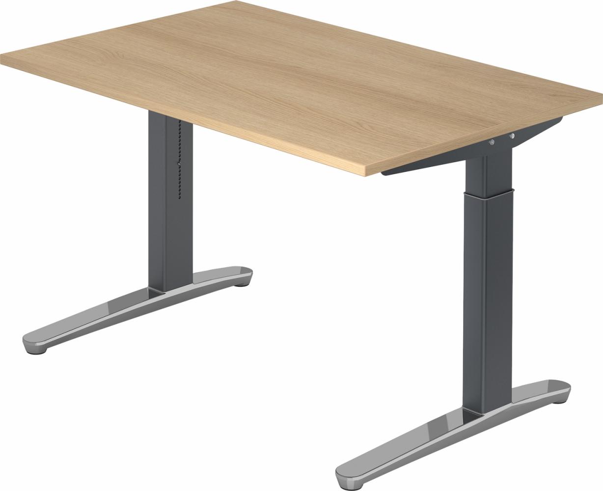 bümö® Design Schreibtisch XB-Serie höhenverstellbar, Tischplatte 120 x 80 cm in Eiche, Gestell in graphit/alu poliert Bild 1