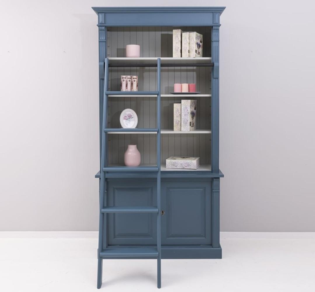 Casa Padrino Landhaus Stil Bücherschrank mit Leiter Stahlblau / Grau Bild 1
