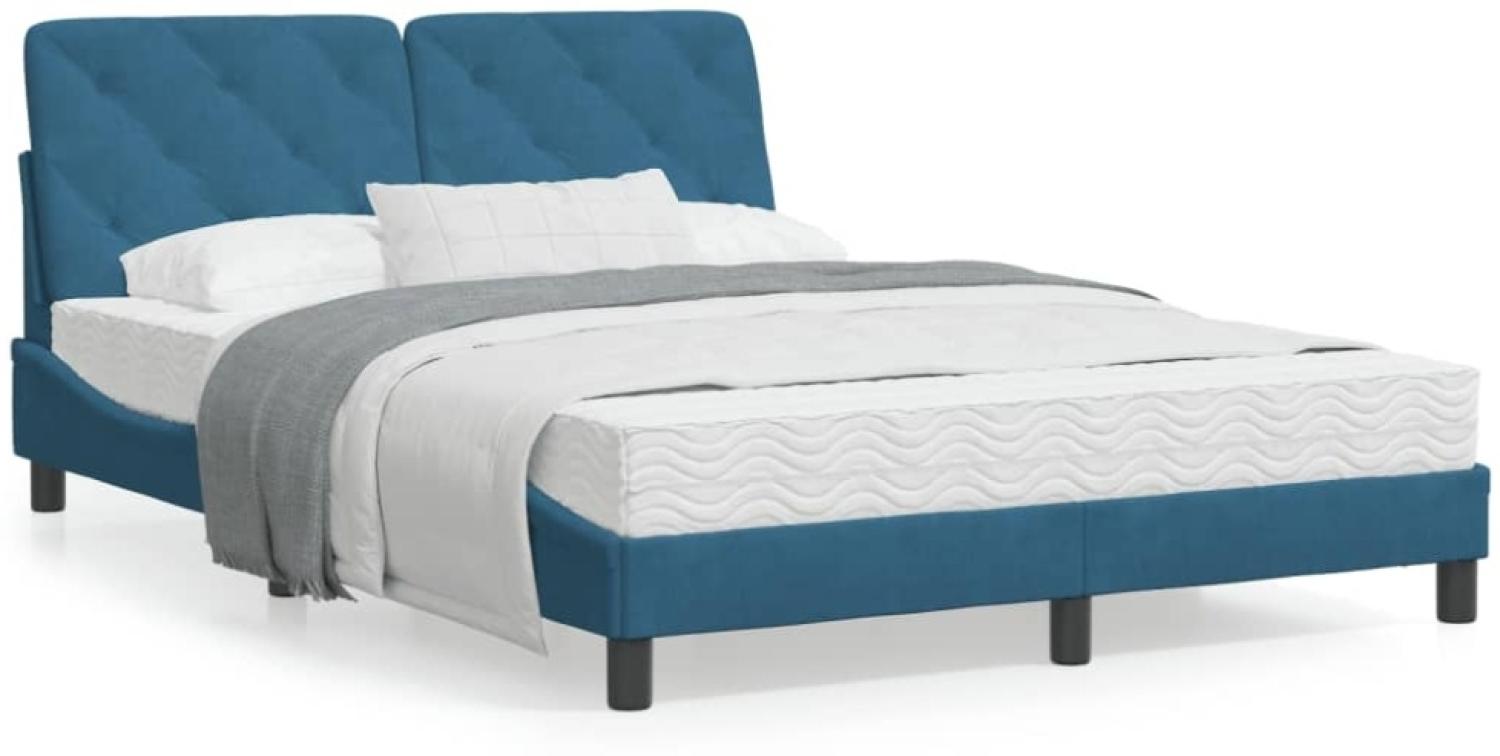 vidaXL Bett mit Matratze Blau 140x200 cm Samt Bild 1