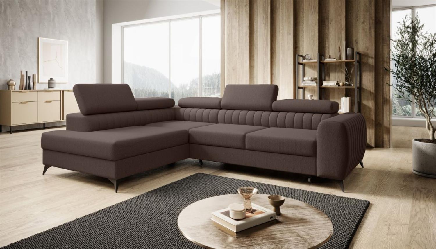 Ecksofa Schlafsofa Sofa FARGO in Stoff Vogue Braun Ottomane Links Bild 1