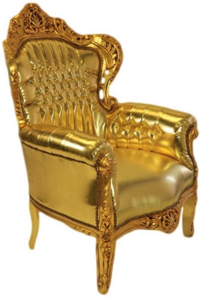Casa Padrino Barock Sessel King Gold Lederoptik mit Glitzersteinen 85 x 85 x H. 120 cm Bild 1
