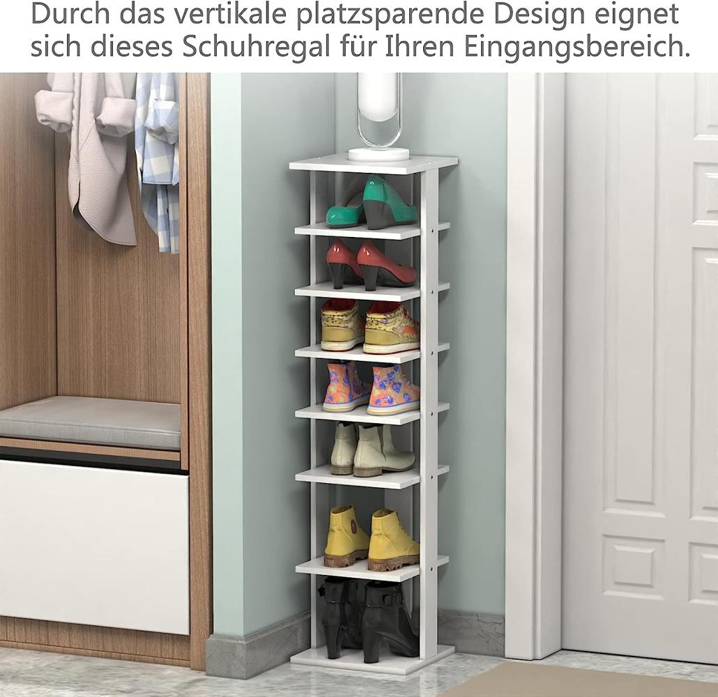 COSTWAY Schuhregal aus Holz, Schuhstaender 8-stoeckig, Schuh-Organizer vertikal, Lagerregal weiss Bild 1