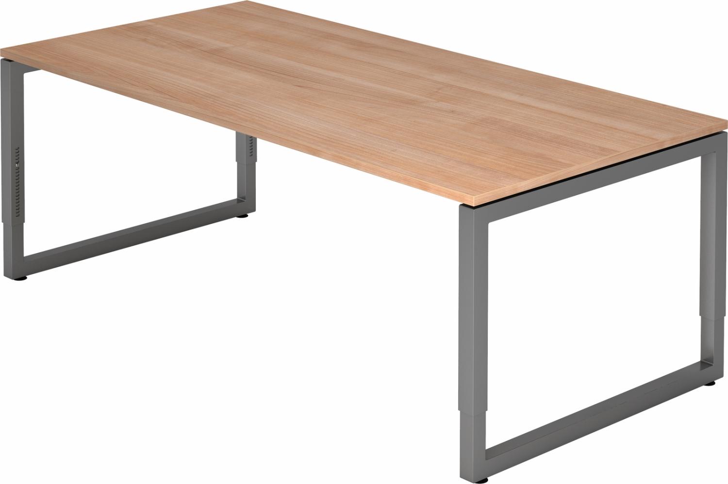 bümö® Schreibtisch R-Serie höhenverstellbar, Tischplatte 200 x 100 cm in Nussbaum, Gestell in graphit Bild 1