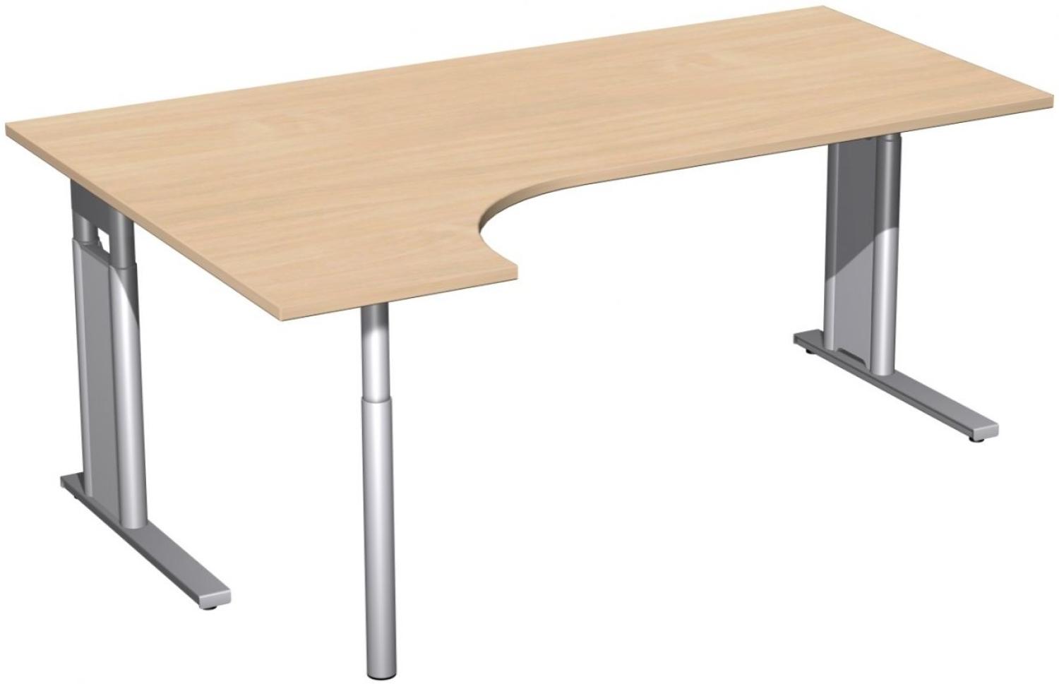 PC-Schreibtisch 'C Fuß Pro' links, höhenverstellbar, 180x120cm, Buche / Silber Bild 1