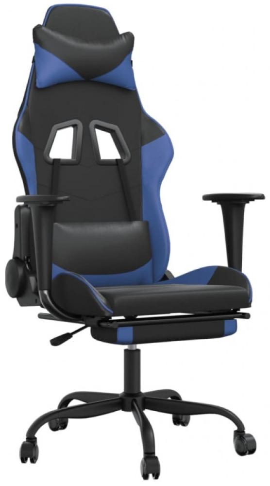 vidaXL Gaming-Stuhl mit Massage & Fußstütze Schwarz & Blau Kunstleder Bild 1