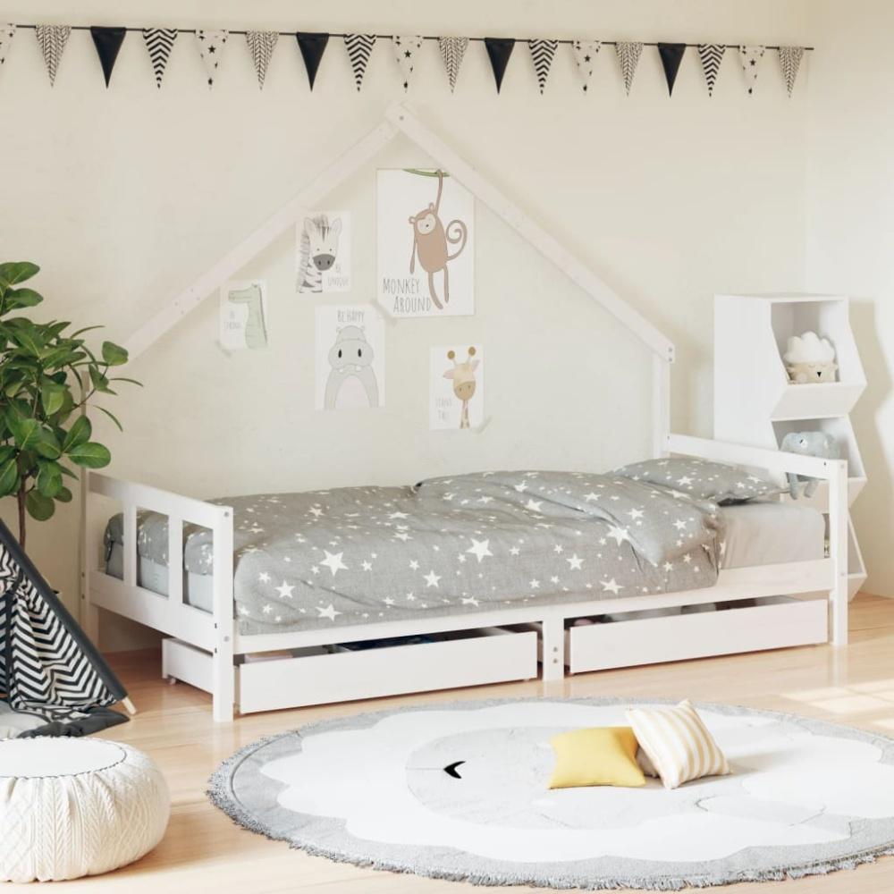 vidaXL Kinderbett mit Schubladen Weiß 90x190 cm Massivholz Kiefer Bild 1