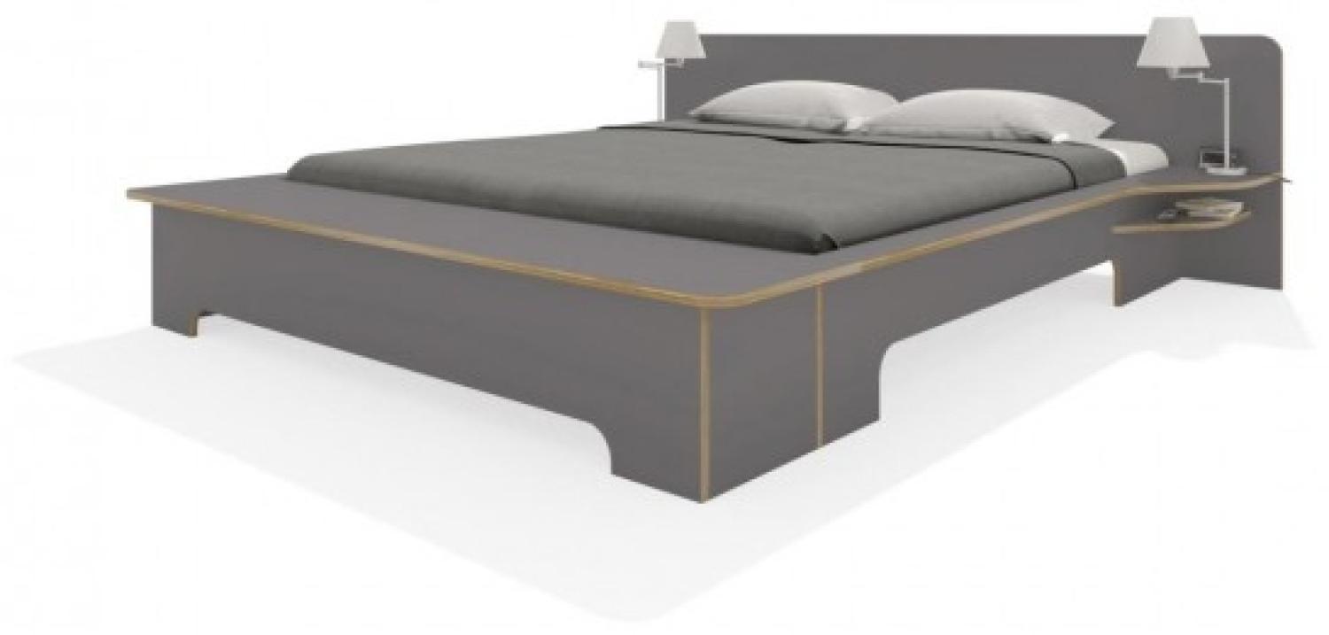 PLANE Doppelbett Anthrazit mit Birkenkante 200 x 220 cm mit Bettkasten Bild 1