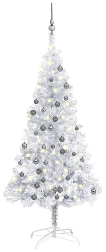 vidaXL Künstlicher Weihnachtsbaum mit LEDs & Kugeln Silbern 150cm PET, Mit Beleuchtung [3077695] Bild 1