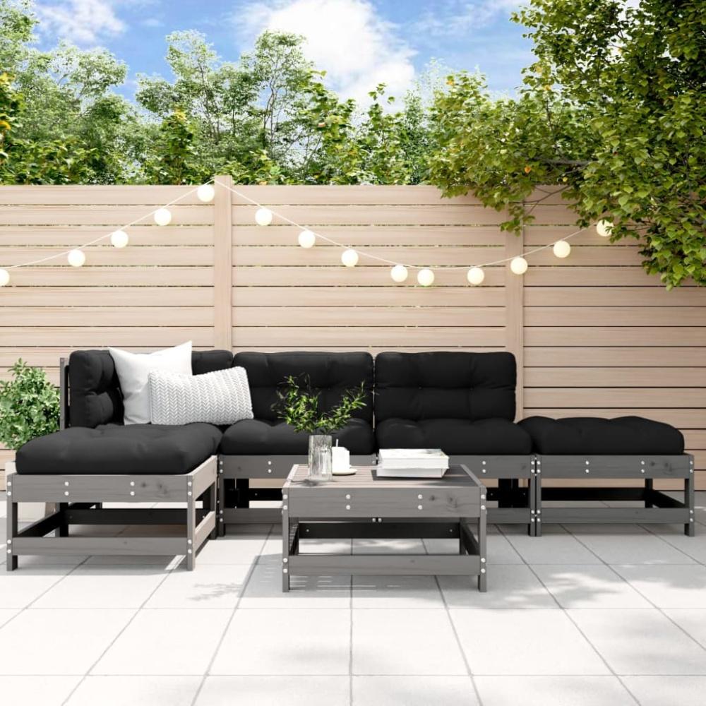 vidaXL 6-tlg. Garten-Lounge-Set mit Kissen Grau Massivholz Bild 1