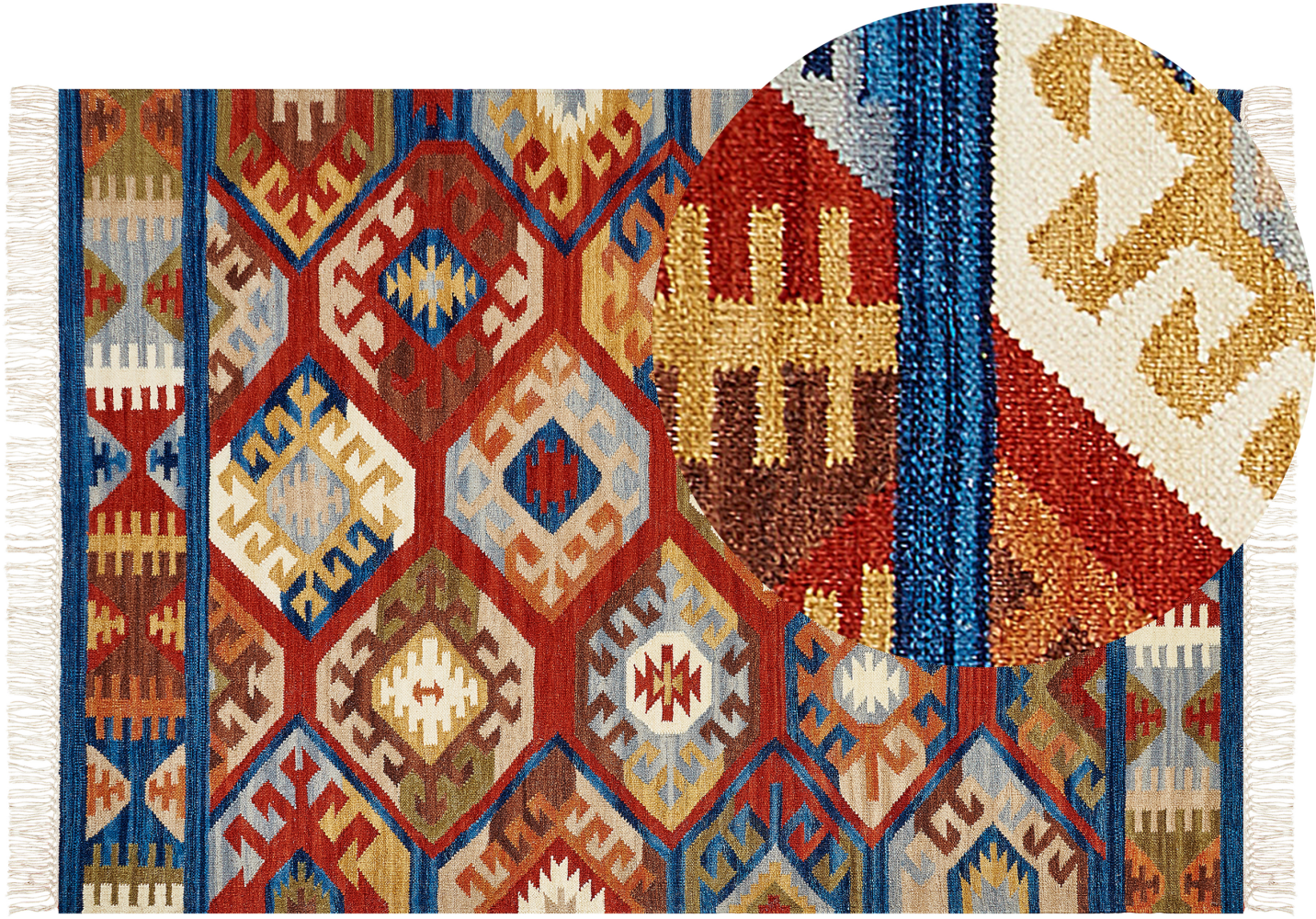 Kelim Teppich Wolle mehrfarbig 160 x 230 cm orientalisches Muster Kurzflor JRVESH Bild 1