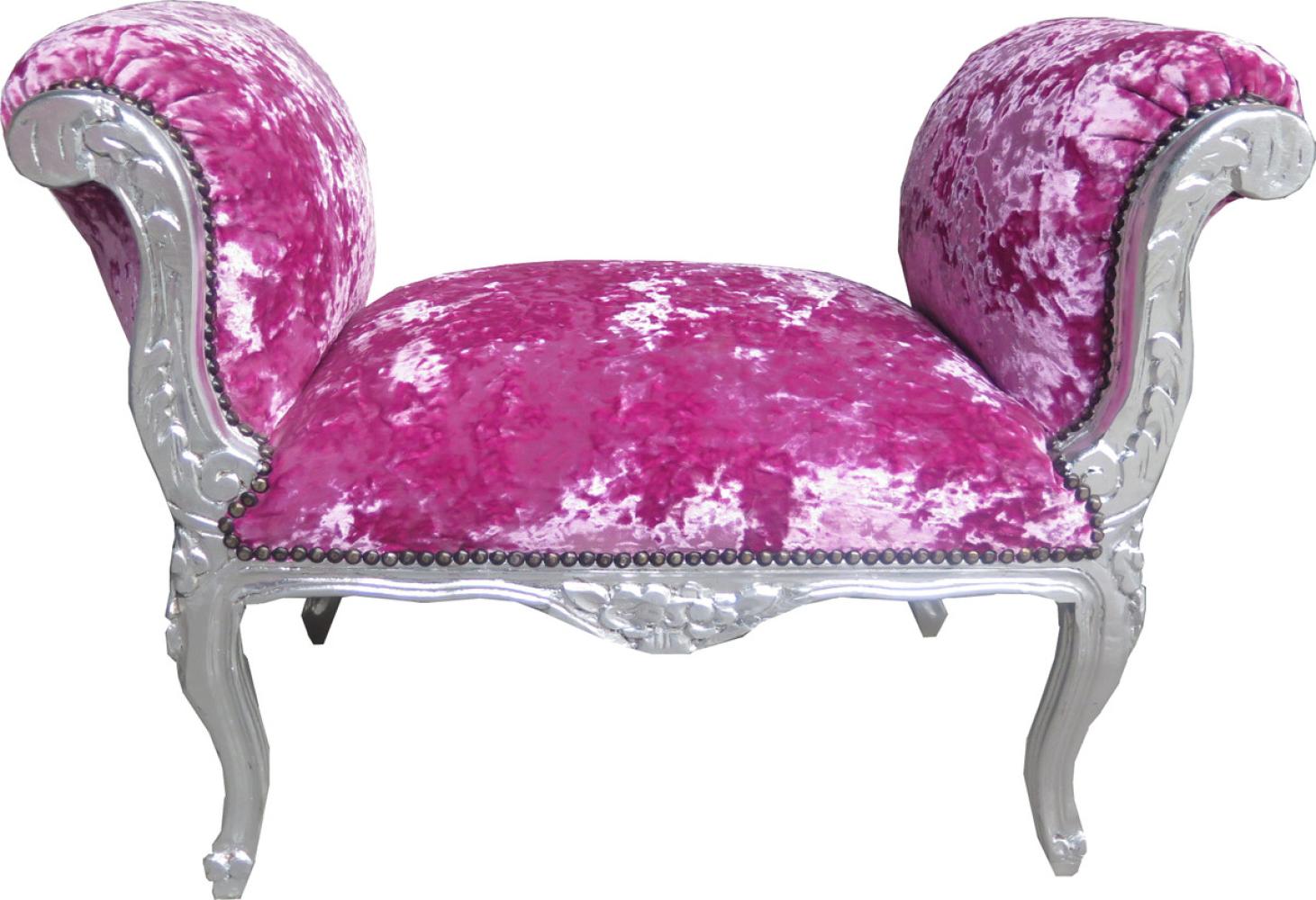 Casa Padrino Barock Schemel Hocker Pink Velour / Silber - Sitzbank - Möbel Antik Stil Bild 1