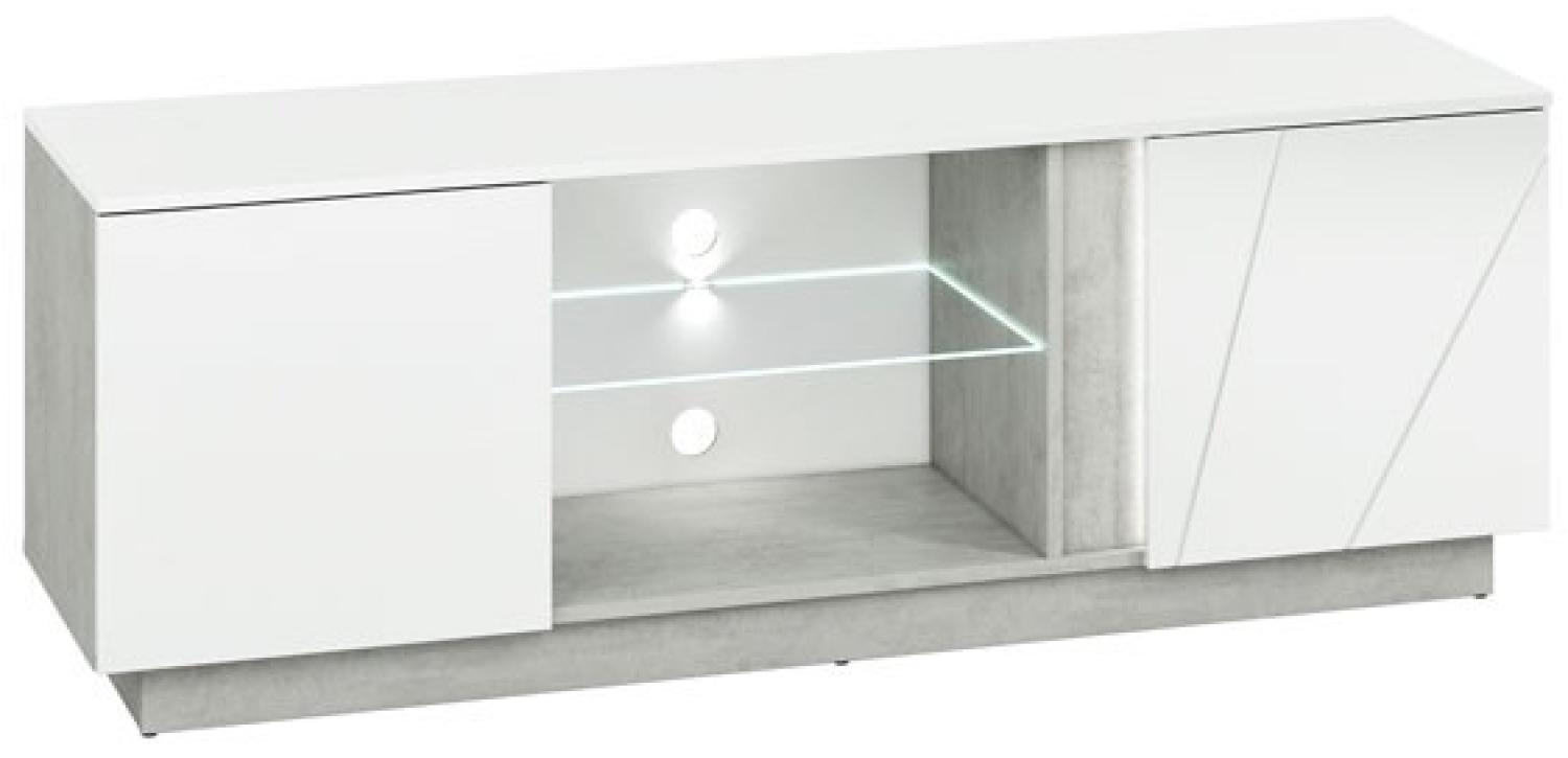 Lowboard "Lumens" TV-Unterschrank 150cm beton lichtgrau MDF weiß Hochglanz Bild 1