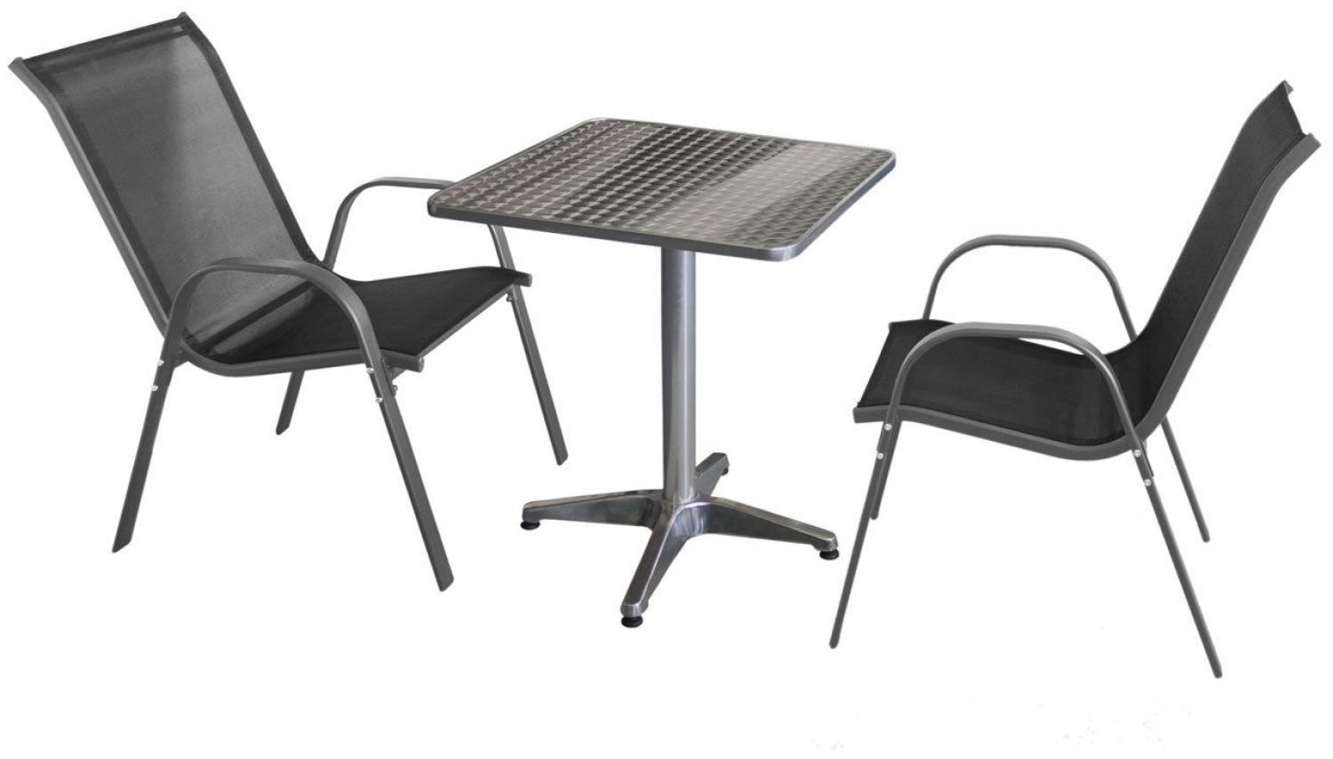 Wohaga 3-teilige Sitzgruppe Aluminium schwarz, viereckiger Tisch Bild 1
