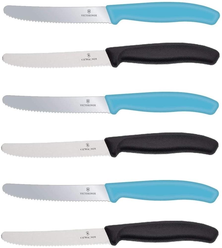 6 Stück Victorinox Tafelmesser Tischmesser Brotzeitmeser Sonderedition Karbikblau / Schwarz Bild 1