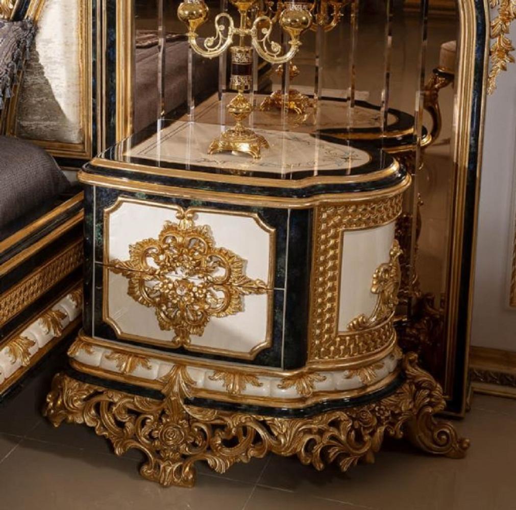 Casa Padrino Luxus Barock Nachtkommoden Set Weiß / Blau / Gold - Prunkvolle Massivholz Nachttische - Barock Schlafzimmer Möbel - Edel & Prunkvoll Bild 1