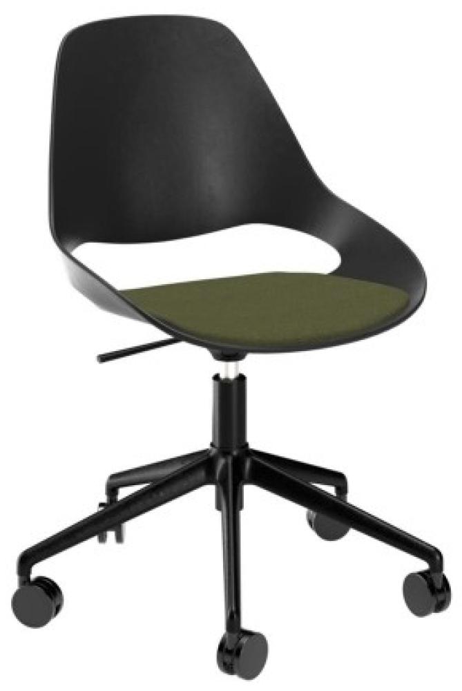 Stuhl ohne Armlehne FALK schwarz fünf Sterne mit Rollen aus Pulverbeschichtetem schwarzem Stahl Sitzpolster kiefergrün Bild 1