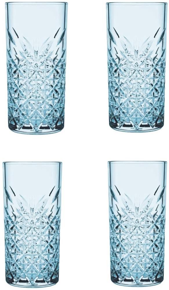 Pasabahce Timeless Trinkgläser Set, Glas blau, Set aus 4 Longdrinkgläsern, für ein 4 Pers. Gedeck, in edler Kristall Optik, geschliffen Bild 1